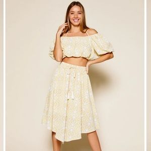 WOMEN'S OFF SHOULDER TOP & MIDI SKIRT MULTI PRINT SET